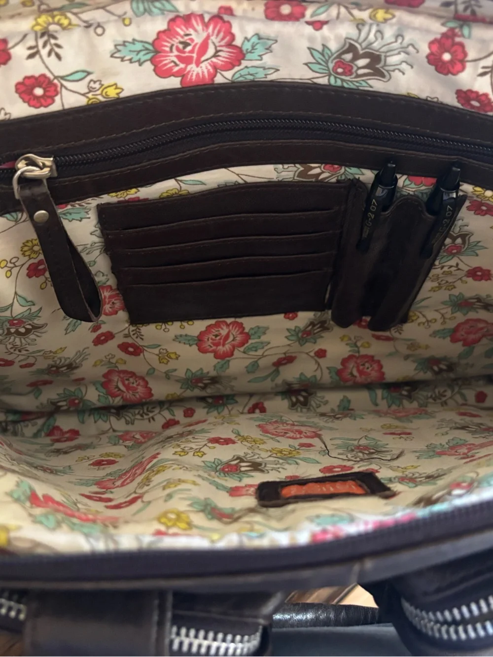Beautiful Latico Leather Laptop/Briefcase with Front Pockets & Floral Lining